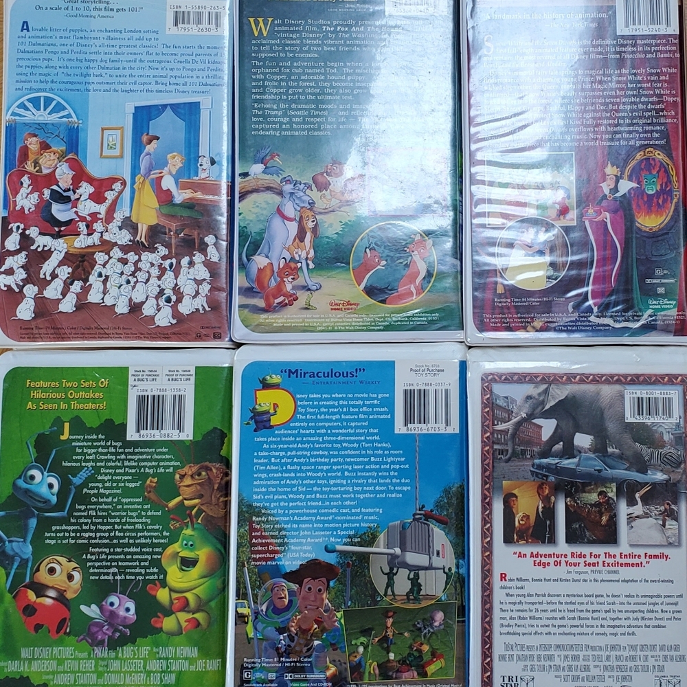 Set of 6 disney vhs tapes